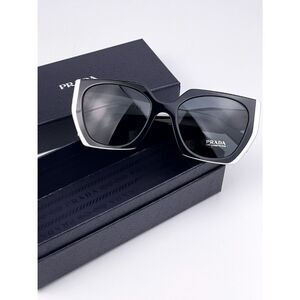NEW Prada  PR15WS 09Q5S0 Black White Dark Gray Square Women Sunglasses